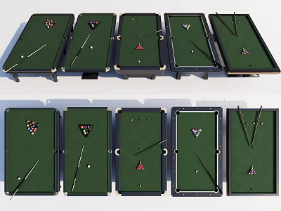 High Quality Billiard Tables Sports Equipment With Pool Cues And Triangle Racks 3d model