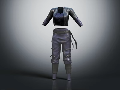 Stylish Cropped Jacket With Top And Cargo Pants Featuring Belt Straps 3d model