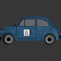 Blue Retro Vintage Small Car With White Stickers And Black Wheels