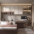 Tatami Bedroom Interior Design With Window Blinds Bookshelves Desk And Computer