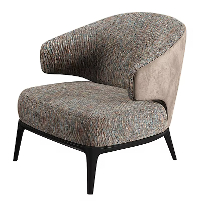 Modern Single Sofa With Textured Fabric Curved Armrest And Black Slender Legs 3d model