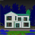 Modern Two Story Detached House with White Exterior Black Roof Balcony and Greenery Surroundings