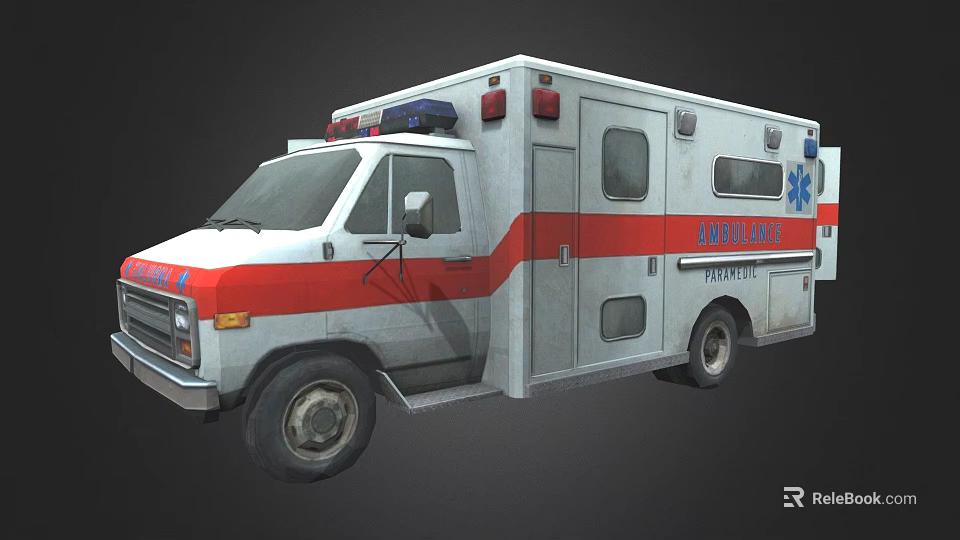 White Red Ambulance With Emergency Lights Medical Symbol And Rescue Details 3d model 