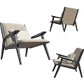 Modern Leisure Chair with Wooden Frame Woven Back and Soft Linen Cushion