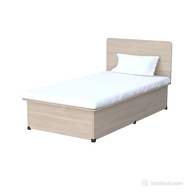 Modern Wooden Single Bed with White Mattress and Pillow Simple Design 3d model 
