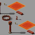 Ornate Red Columns With Decorative Base Square Carpets Steps And Small Statues 3d model