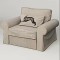 Light Beige Linen Single Sofa With Decorative Pillow Featuring Jumping Rabbit Design 3d model