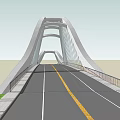 Modern Landscape Bridge Design With Curved Structure Over Water And Road With Green Grass
