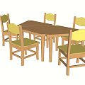 Kids Wooden Table with Four Matching Chairs and Yellow Cushioned Seats