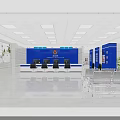 Modern Service Hall With Blue Background Wall Police Badge Service Counters And Waiting Chairs