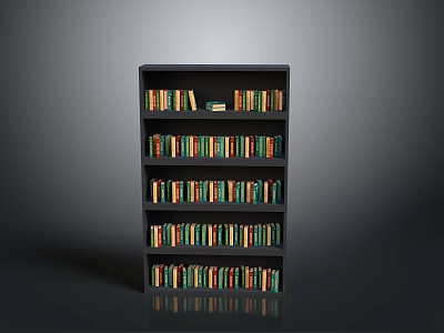 Black Bookshelf Featuring Multiple Shelves Filled With Various Colored Books 3d model