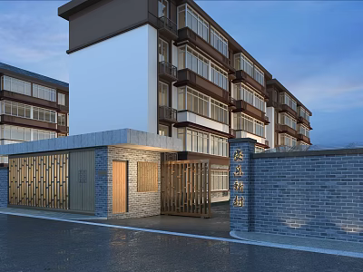 Traditional Chinese Style Multi Story Building Exterior Featuring Brick Wall Wooden Elements And White Walls 3d model