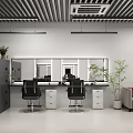 Modern Hair Salon Interior With Black Chairs Mirrors Cabinets And Plants