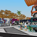 Modern Commercial Landscape With Glass Facade Retail Stores Green Spaces And Pedestrian Area