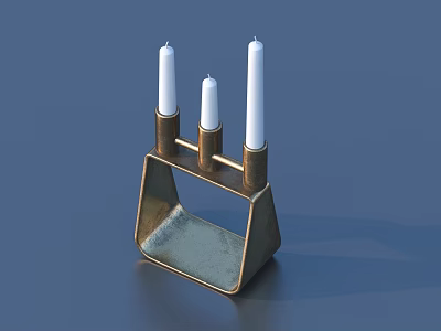 Brass Candle Holder With Three White Candles For Home Decoration 3d model