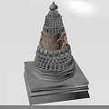 Intricate Stone Pagoda Structure With Ornate Golden Decorative Patterns 3d model