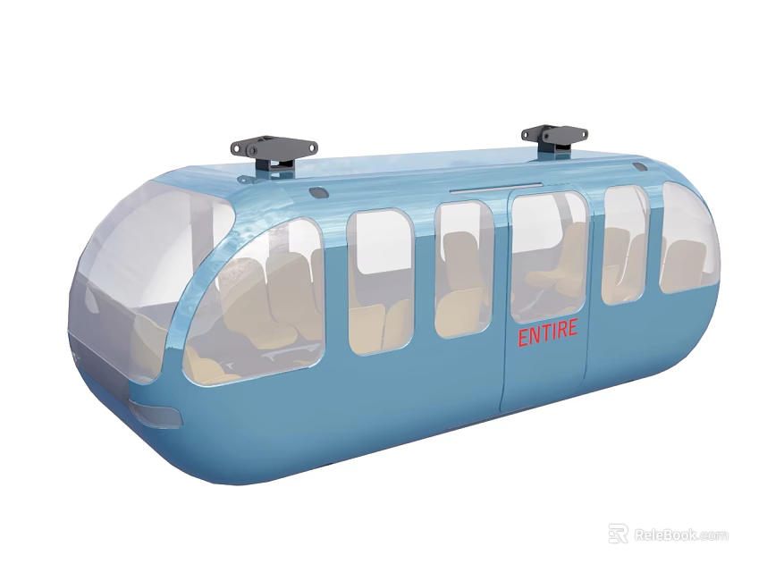 Modern Blue Electric Tram with Transparent Windows Interior Seats and Exit Sign 3d model 