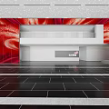 Modern Spacious Office Reception Area With Stunning Red Art Installations And Comfortable Visitor Lounge Furniture