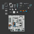 Cartoon Scene Of Futuristic Tech Base With Lego Inspired Red White Design And Glowing Elements