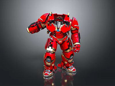 Red Mechanical Armor Game Movie Character With Gold Accents And Powerful Design 3d model