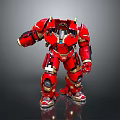 Red Mechanical Armor Game Movie Character With Gold Accents And Powerful Design