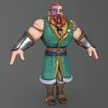 Muscular Game Movie Character With Red Beard Green Robe Brown Belt And Silver Armored Cuffs