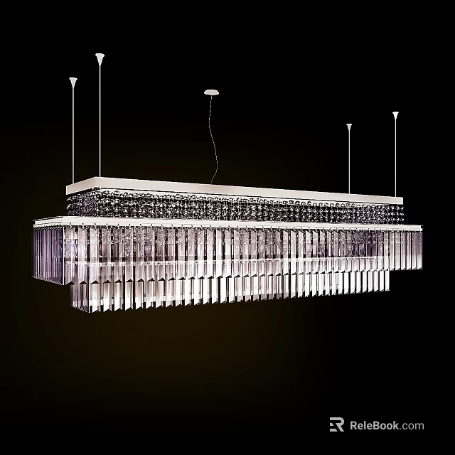 Modern Crystal Chandelier Design With Rectangular Frame And Hanging Glass Elements For Luxury Interior Decoration 3d model