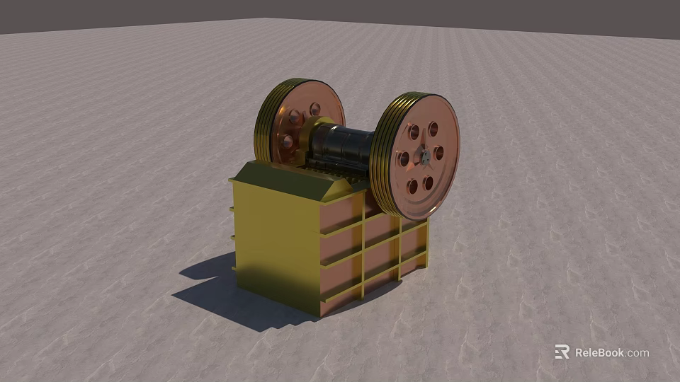 Industrial Equipment Featuring Dual Large Wheels and Yellow Layered Cabinet Structure with Transmission Components 3d model 