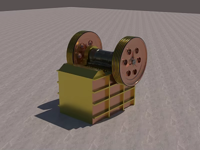 Industrial Equipment Featuring Dual Large Wheels and Yellow Layered Cabinet Structure with Transmission Components 3d model