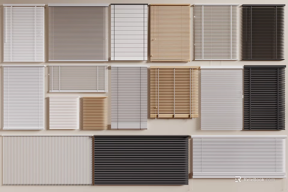 Various Colored Modern Window Blinds With Different Design Styles For Home Decoration 3d model 