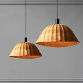 Two Wicker Dome Shaped Pendant Lights With Woven Texture Black Base On Gray Minimalist Wall