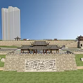 Traditional Ancient Chinese Architecture with Pavilions Stone Walls Dragon Carvings and Modern High Rises