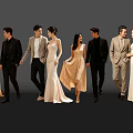Group of People in Formal Attire Elegant Gowns and Suits Posing for Fashion Photoshoot