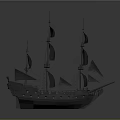 Vintage Sailing Ship Model With Multiple Masts And White Sails