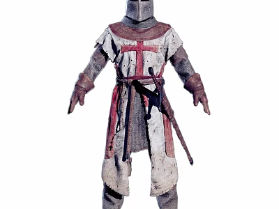 Medieval Game Movie Character in White Robe With Red Cross and Chainmail Armor 3d model