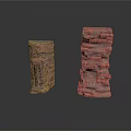 Two Textured Red Brick Columns With Different Heights And Stacked Design 3d model