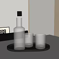Clear Textured Glass Cups on Black Tray with Bottle in Modern Interior Table
