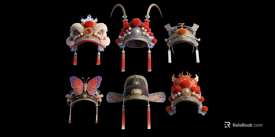 Chinese Traditional Opera Hanging Ornaments With Diverse Designs Red Tassels And Intricate Decorations 3d model 