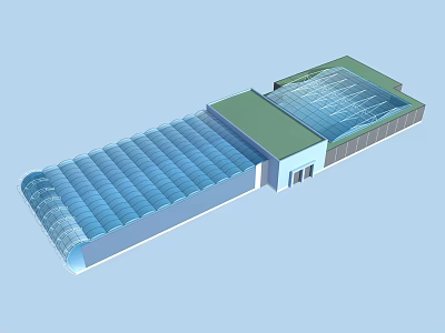 Large Span Industrial Factory Building With Green And Blue Transparent Roof Design 3d model