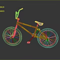 Red Bicycle With Yellow Graphics Black Seat And Yellow Spoke Wheels On Gray Background