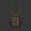 Antique Wooden Farm Cart With Large Spoked Wheels And Weathered Wood Design