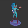 Turquoise Game And Movie Character With Long Tail Red Eyes Purple Boots Standing On Purple Base