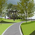 Municipal Road With Two Way Lanes Central Green Belt Street Lamps Zebra Crossings And Green Spaces