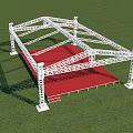 Outdoor Event Stage Featuring White Metal Frame Red Floor Green Grass And Blue Sky
