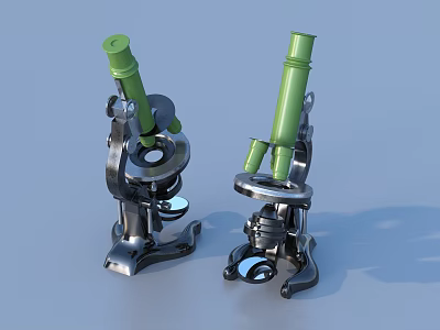 Medical Laboratory Microscopes With Green Barrels And Metal Stands For Analysis 3d model