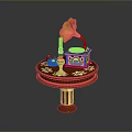 Elegant Gramophone Shaped Decorative Ornament With Golden Horn Wooden Base And Patterns
