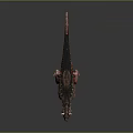 Red Dinosaur Model With Green Stripes Horned Head Open Mouth Standing On Gray Reflective Floor
