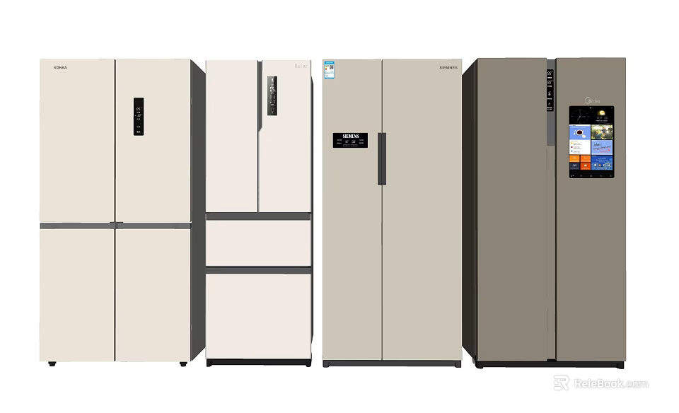 Modern Home Refrigerators Featuring Various Styles Designs and Colors with Digital 3d model 