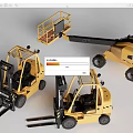 Yellow Functional Industrial Vehicles With Forklifts And Aerial Lift Truck