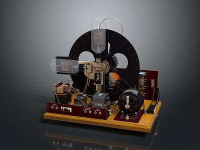 Vintage Headphone Speaker System With Mechanical Design Wooden Base And Retro Metal Components 3d model